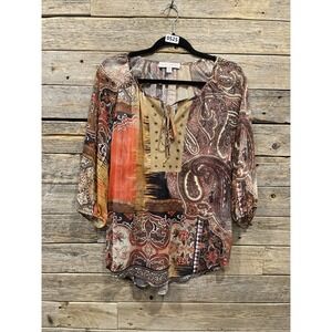 LAURA ASHLEY Women's Multicolored Blouse Size Medium Front‎ Tie